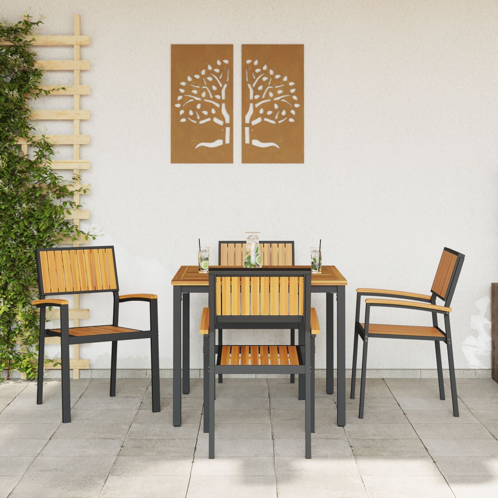 Tuinstoelen 4 Stuks Stapelbaar Massief Acaciahout & Metaal Natuur en zwart