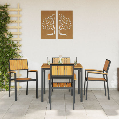 Tuinstoelen 4 Stuks Stapelbaar Massief Acaciahout & Metaal Natuur en zwart