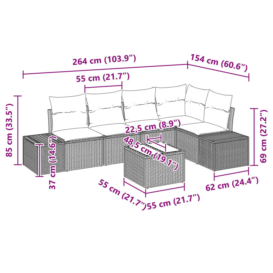 6-Delige Tuin Sofa Set Met Kussens Beige Poly Rattan