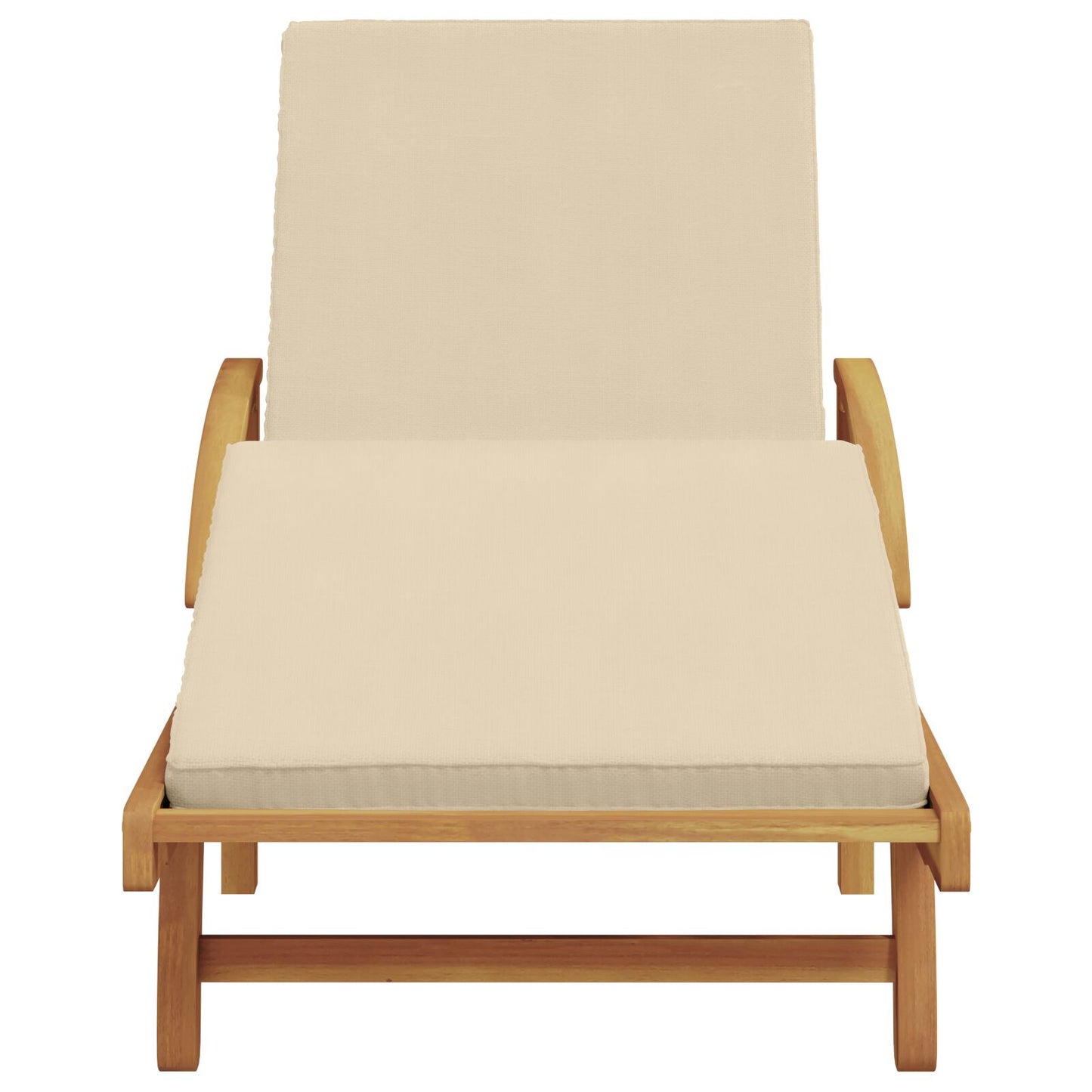 Inklapbare Zonnebank Met Wielen & Kussen Massief Acaciahout Beige Natuurlijk 1 zonnebank zonder tafel