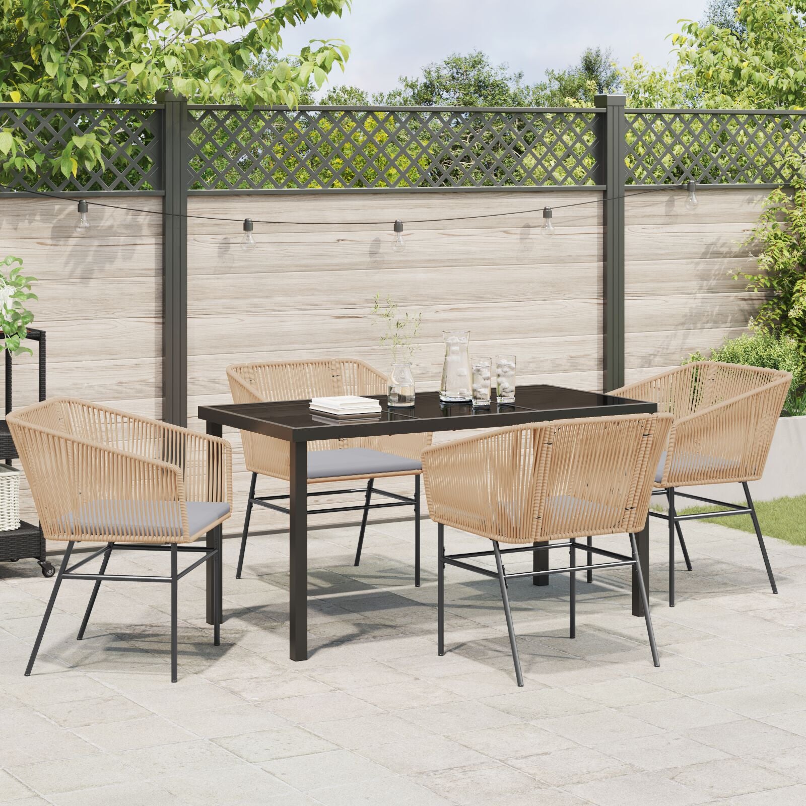 Set Van 3 Bruin En Lichtgrijs Pe Rattan Zitmaat: 49 X 47,5 Cm