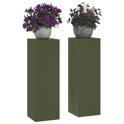 Buiten Plantenstands Pilaren 2 Stuks 24X24X75 Cm Staal Olijfgroen 2x (75 cm)