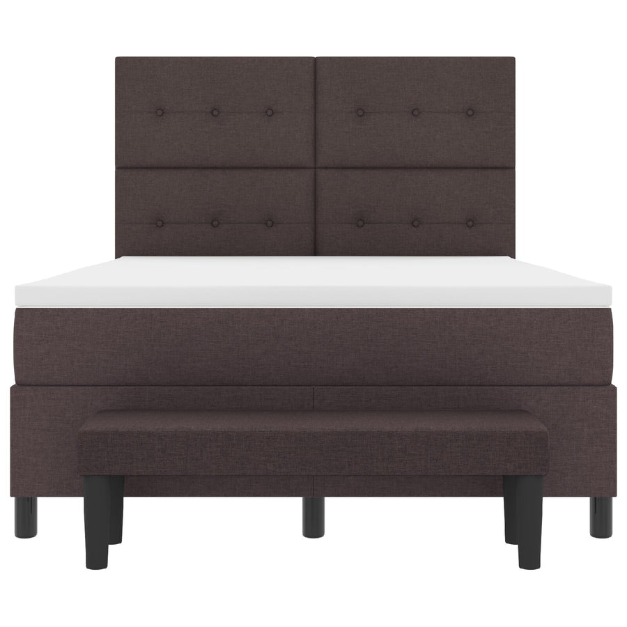 Boxspringbed Met Matras & Bank Stof Donkerbruin 140 x 200 cm Knop gestikt