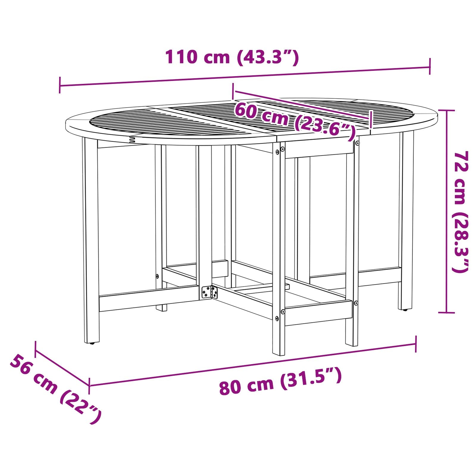 5-Delige Vlinder Tuin Eetset Vouwbaar Massief Acaciahout 110 cm Tafel + 4x stoelen