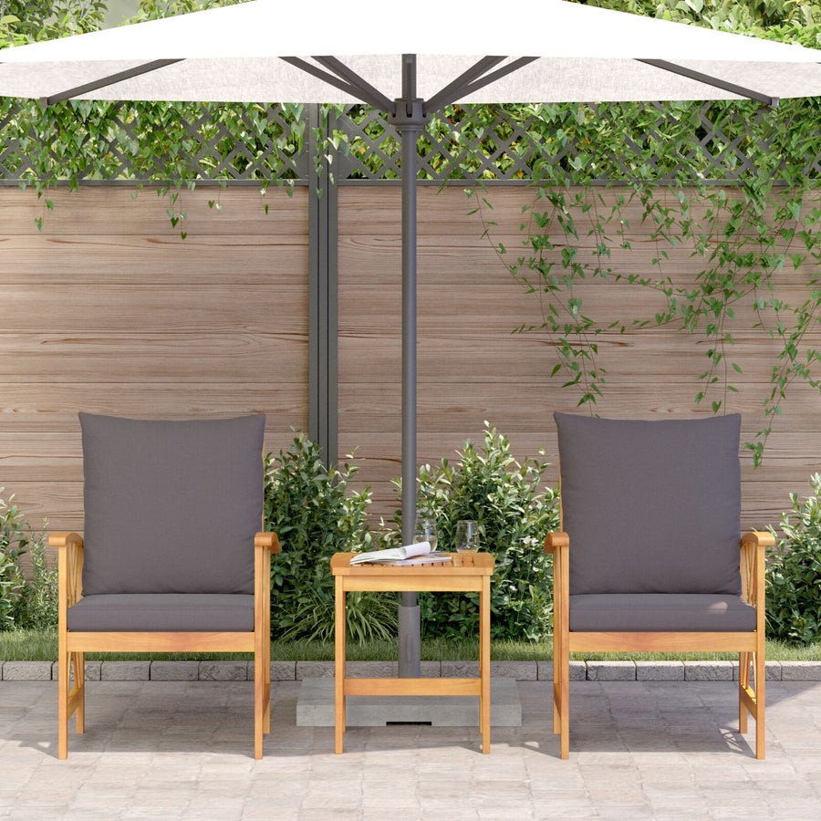 3-Delige Tuin Lounge Set Met Kussens Van Massief Acaciahout 2x fauteuil + tafel Grijs