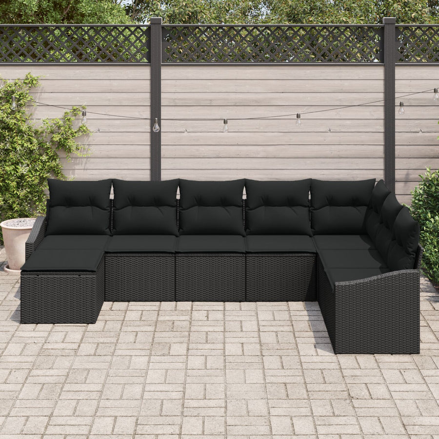 8 Delige Tuin Eettafelset Met Kussens Zwart Poly Rattan