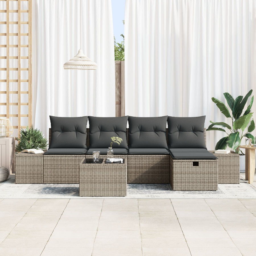 6-Delige Tuin Sofa Set Met Kussens Grijs Poly Rattan