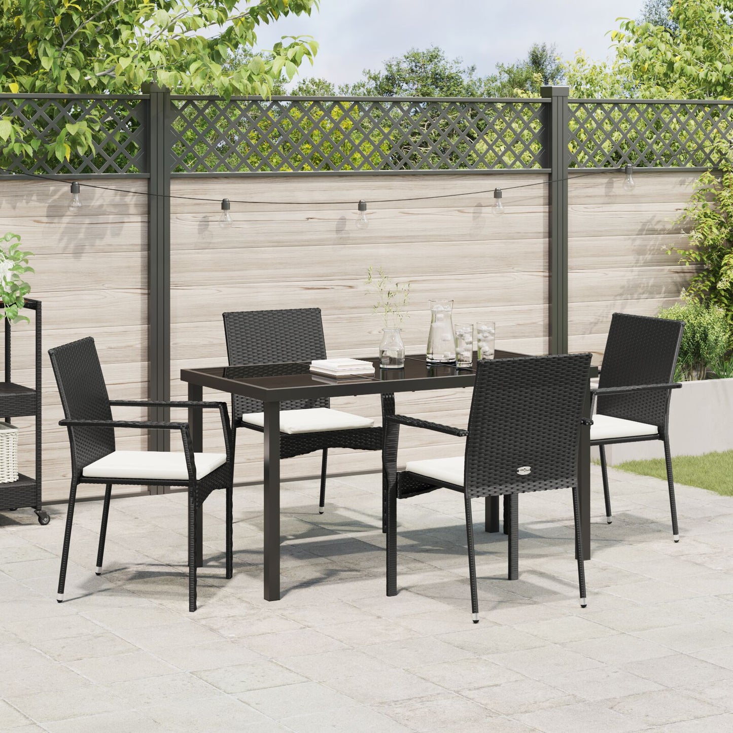 5-Delige Tuin Dining Set Met Kussens Zwart Poly Rattan