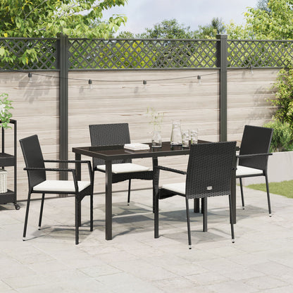 5-Delige Tuin Dining Set Met Kussens Zwart Poly Rattan