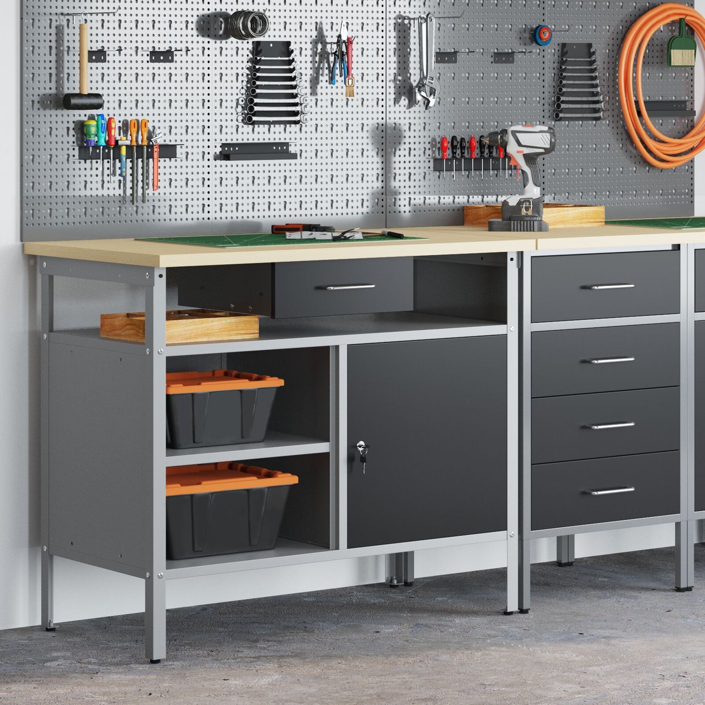 Werkbank Met Vergrendelbare Deur 100X55X85 Cm Staal Zwart en grijs