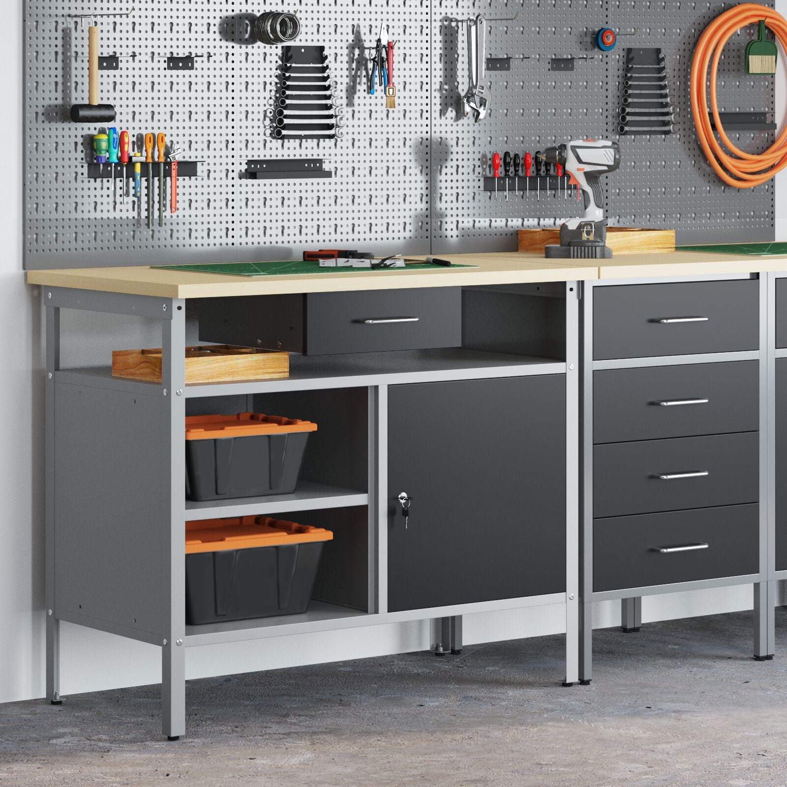 Werkbank Met Vergrendelbare Deur 100X55X85 Cm Staal Zwart en grijs
