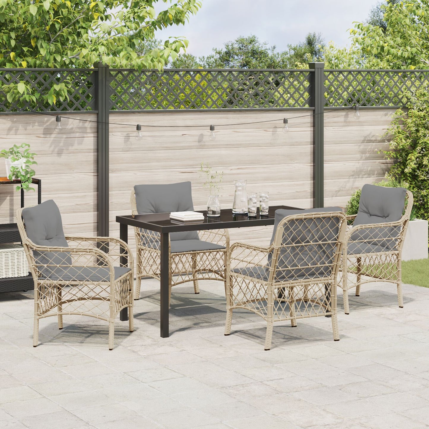 5-Delig Tuin Dining Set Met Kussens Beige Poly Rattan