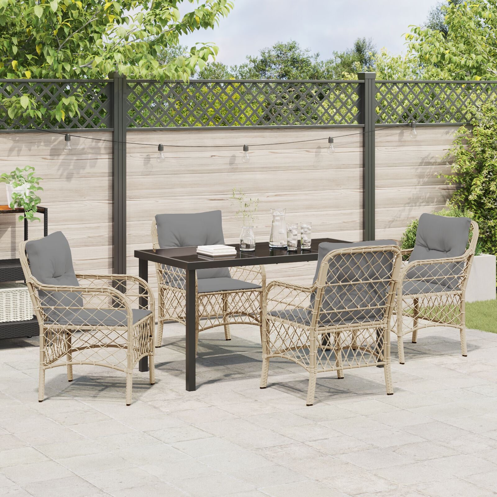 5-Delig Tuin Dining Set Met Kussens Beige Poly Rattan