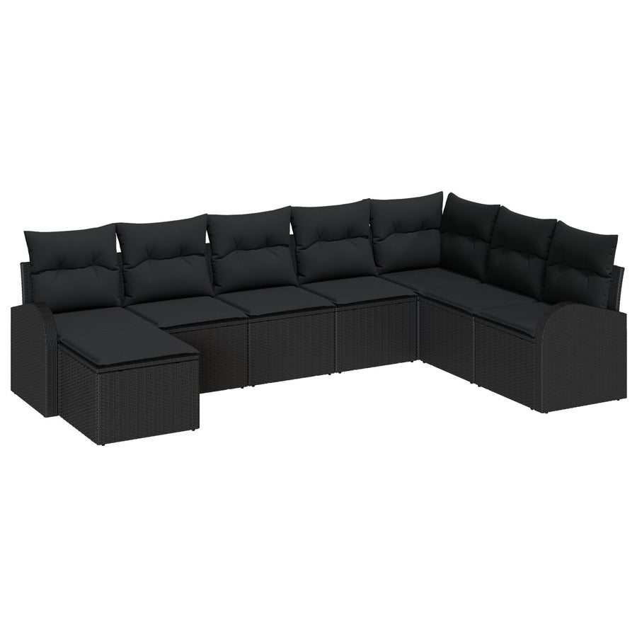 8-Delige Tuin Sofa Set Met Kussens Zwart Poly Rattan