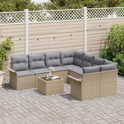 9-Delige Tuin Sofa Set Met Kussens Beige Poly Rattan, 2-Zits Tuin Sofa Met Opslag & Kussens Beige Poly Rattan Gegalvaniseerd Staal