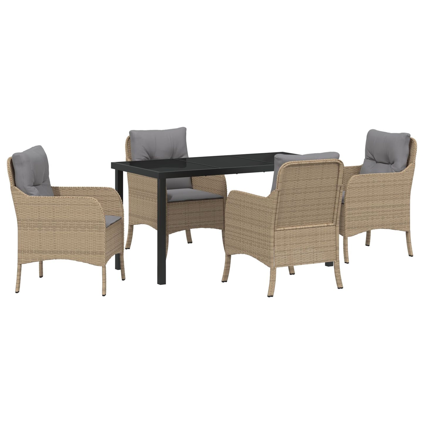 5-Delige Tuin Eetset Met Kussens Beige Poly Rattan