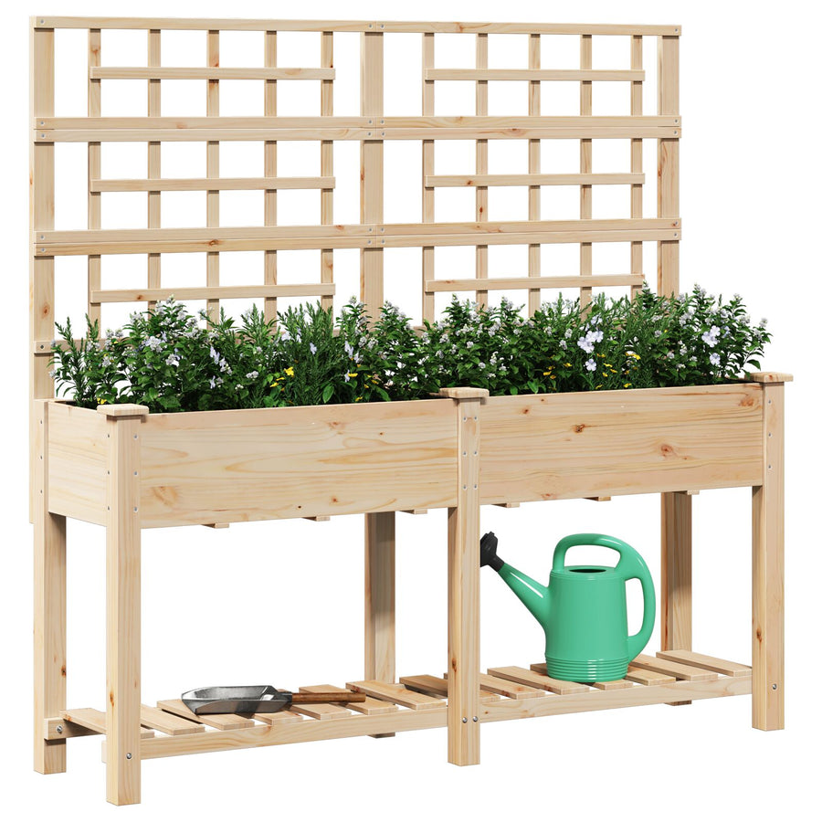 Tuinbak Met Trellis En Plank 161X43X152 Cm Massief Grenenhout 161 x 46 x 152.5 cm