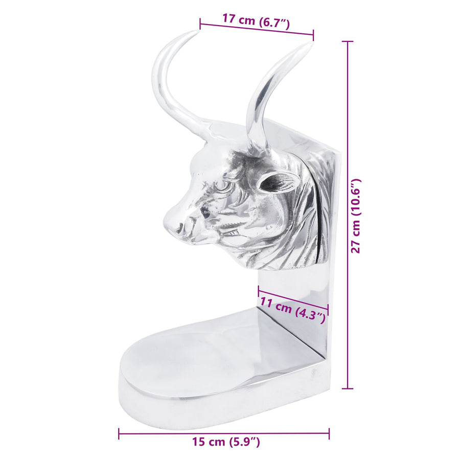 Boekensteunen 2 Stuks Zilver 17X15X27 Cm Aluminium Bull Stier