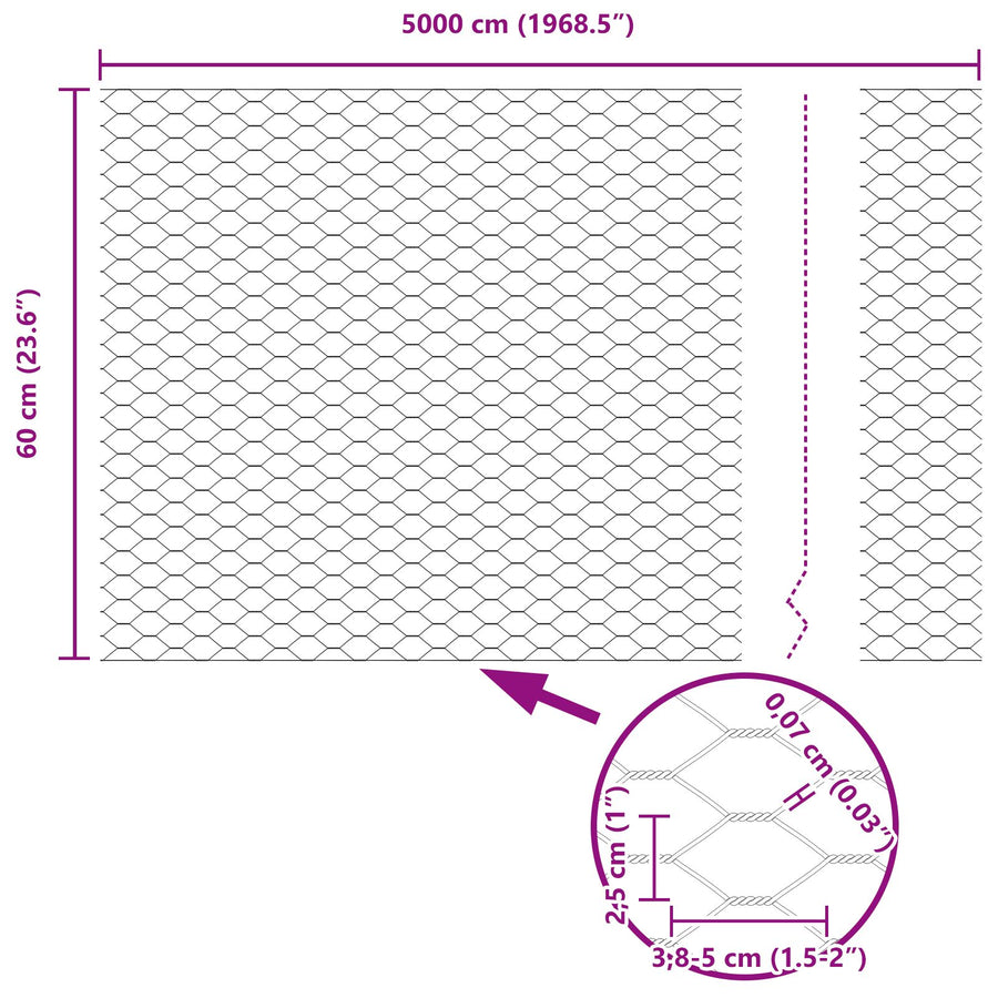 Hexagon Fence 0.6X50 M Staal Grijs 50 x 0.6 m 25 mm
