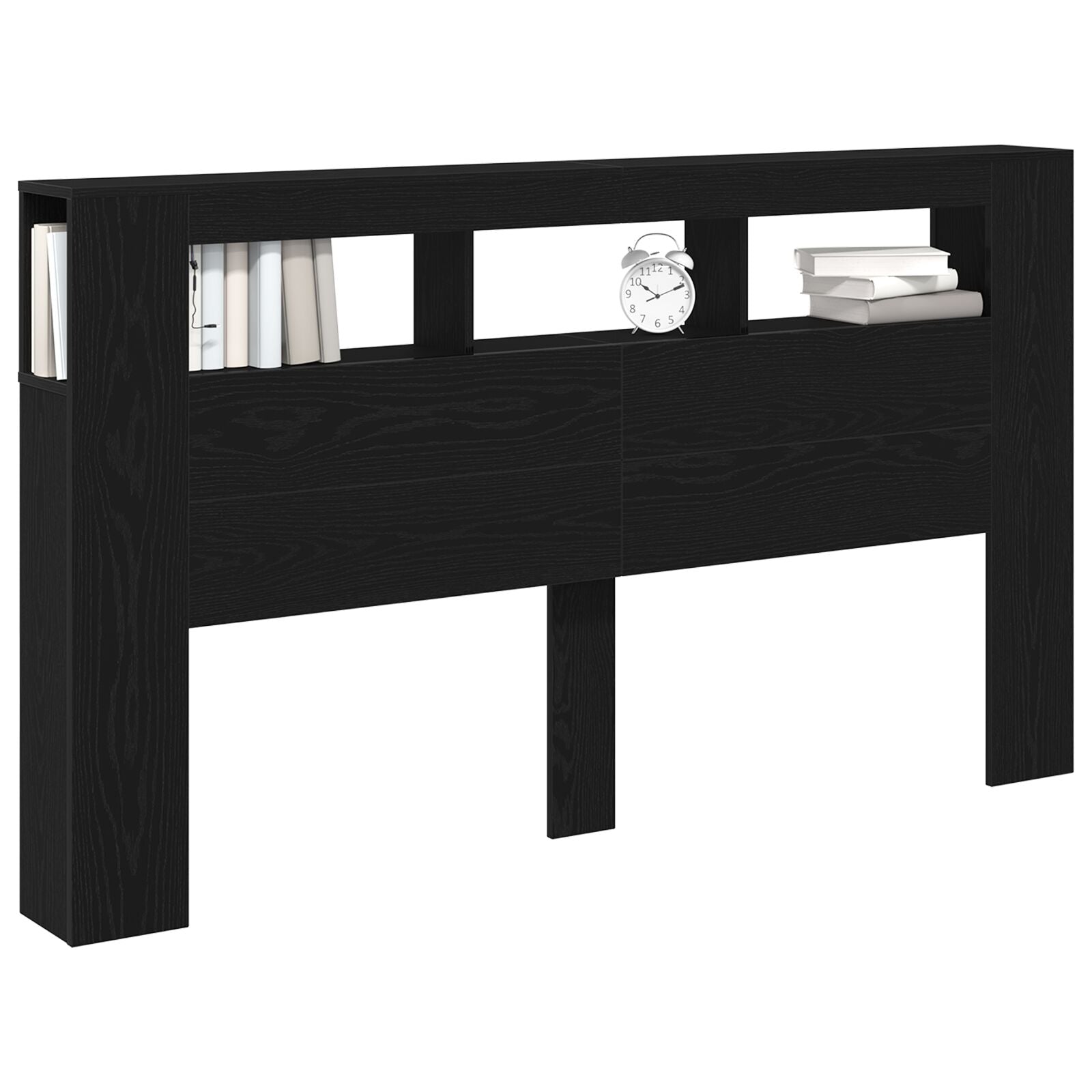 Opberghoofdbord Met Led-Verlichting Zwart Eiken 180X18,5X103,5 Cm