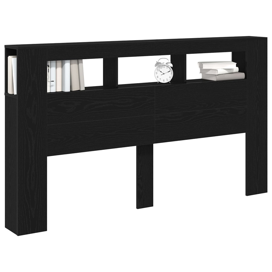 Opberghoofdbord Met Led-Verlichting Zwart Eiken 180X18,5X103,5 Cm