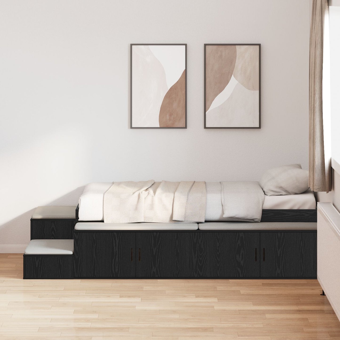 Opslagbedframe Zwart Eiken 80X200 Cm Artisanaal Eiken