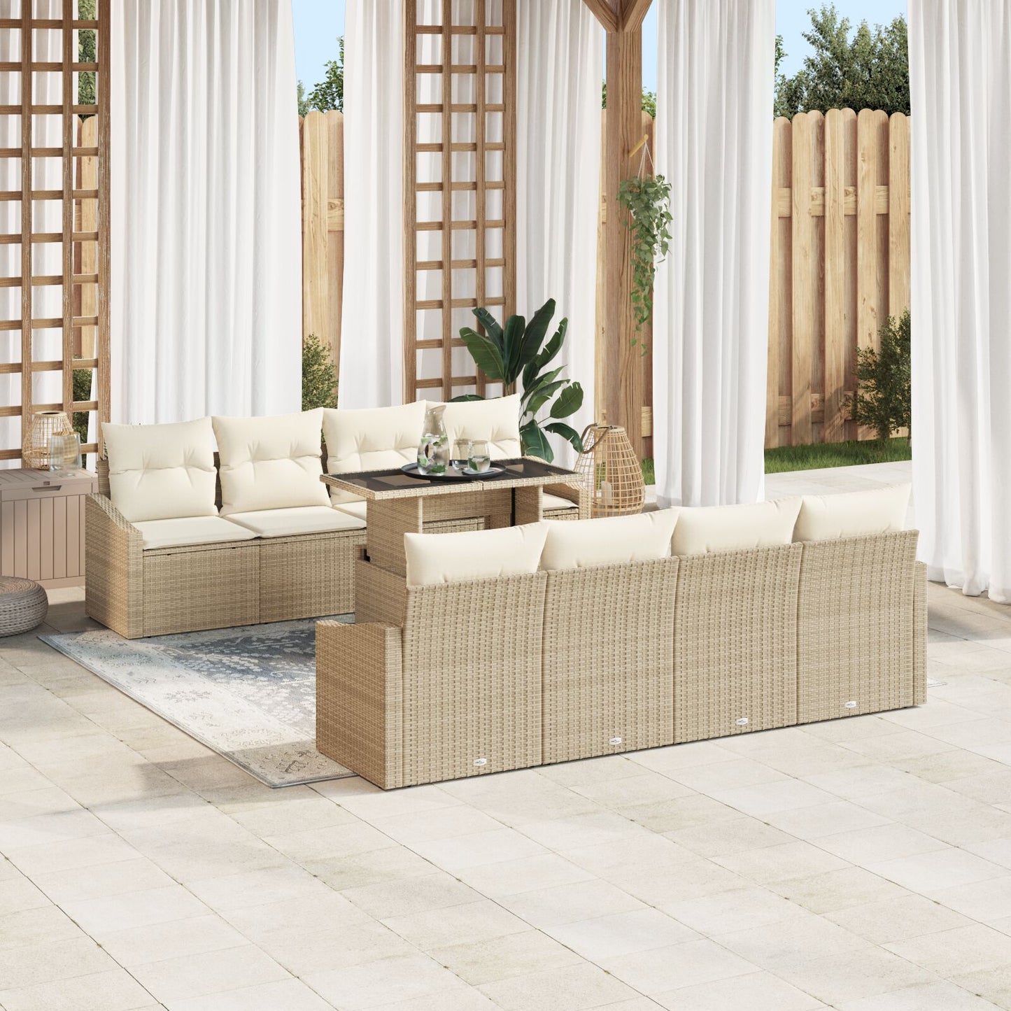 Tuin Sofa Set 7-Delig Beige Rattan Moderne Buitenmeubilair