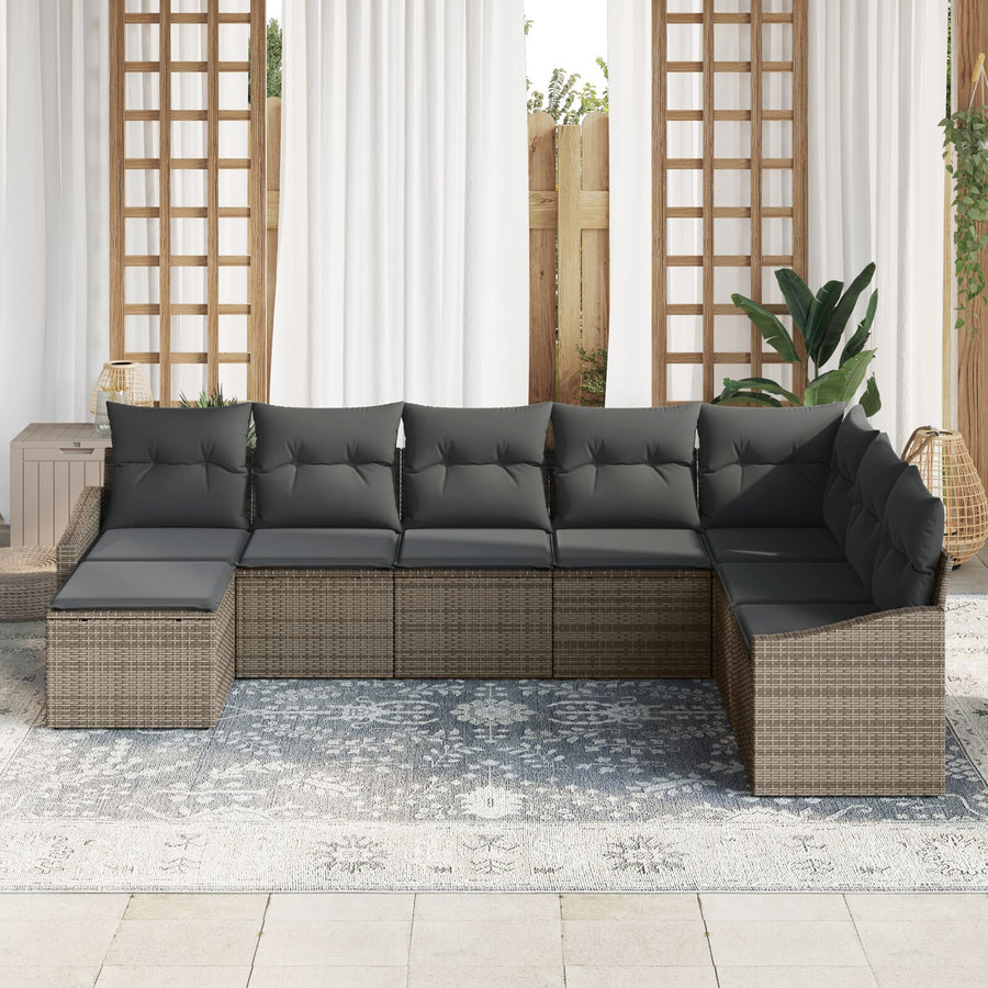 8-Delige Tuin Eetset Met Kussens Grijs Poly Rattan
