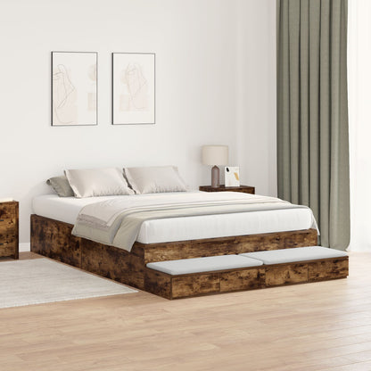 Opslagbed Gerookt Eiken Bewerkt Hout 140 X 190 Cm Opslag Artisanaal Eiken
