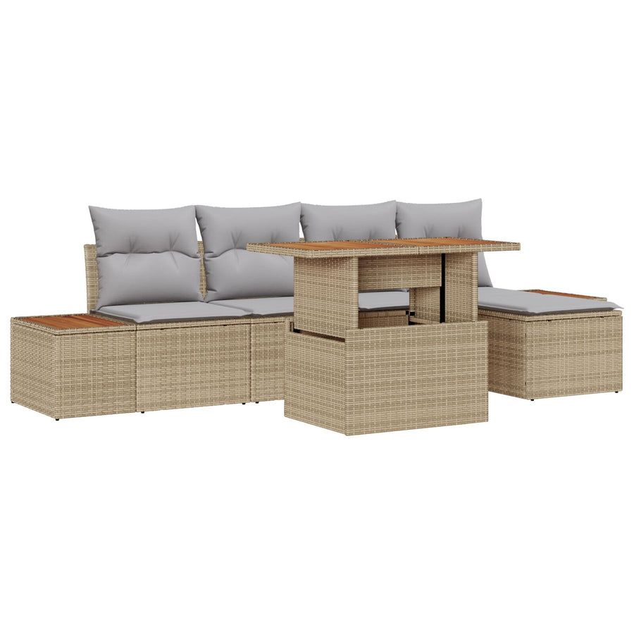 Tuin Sofa Set Set Van 6 Beige, Grijs Rattan, Polyester