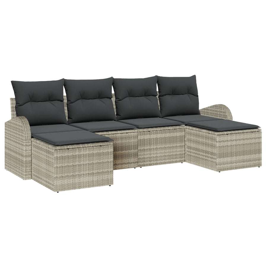 6 Delige Tuin Sofa Set Met Kussens Lichtgrijs Poly Rattan