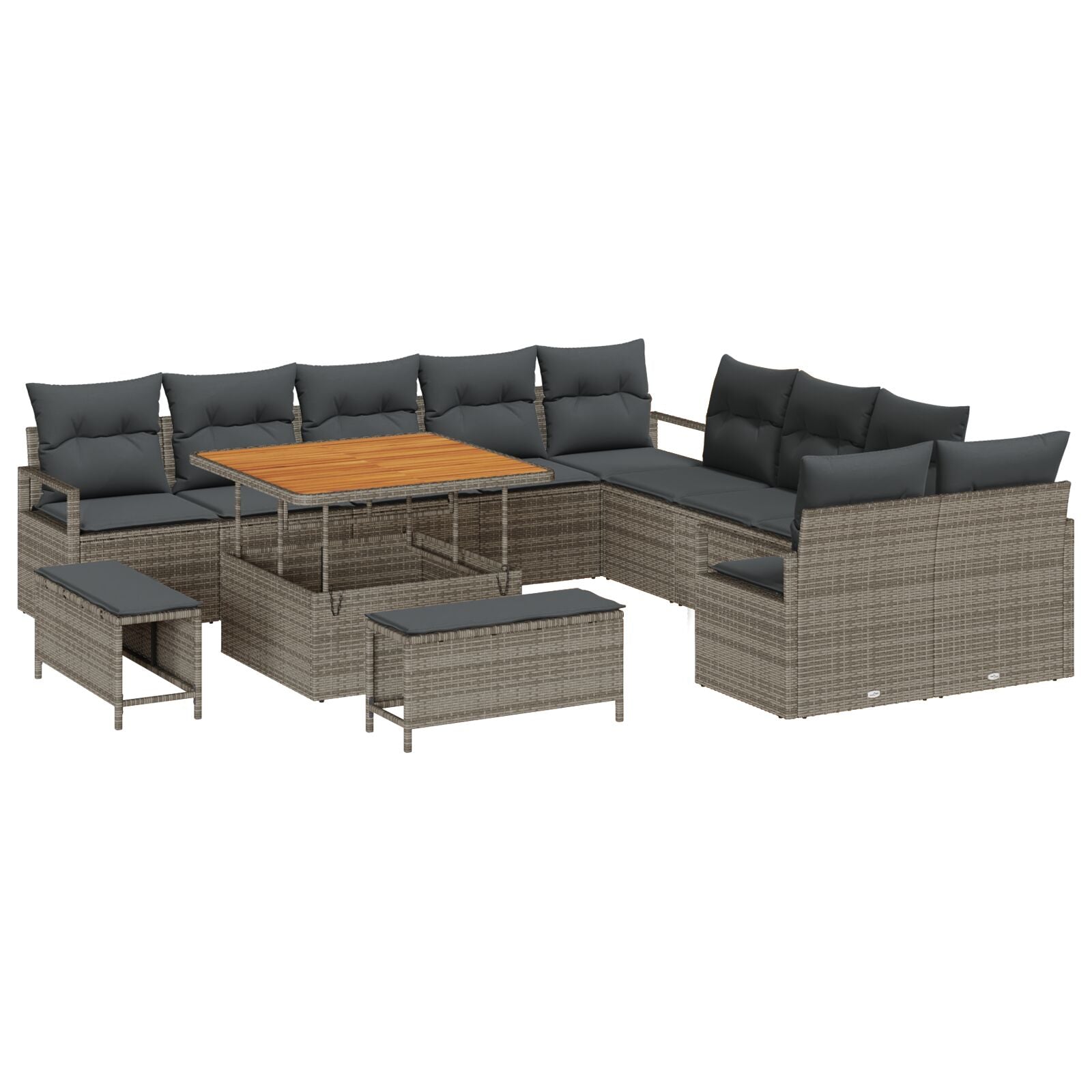 13-Delige Tuinbank Set Met Kussens Grijs Poly Rattan Acacia, 2-Zits Tuinbank Met Opslag & Kussens Grijs Poly Rattan, 3-Delige Tuin Eetset Met Kussens Grijs Poly Rattan Acacia Wit