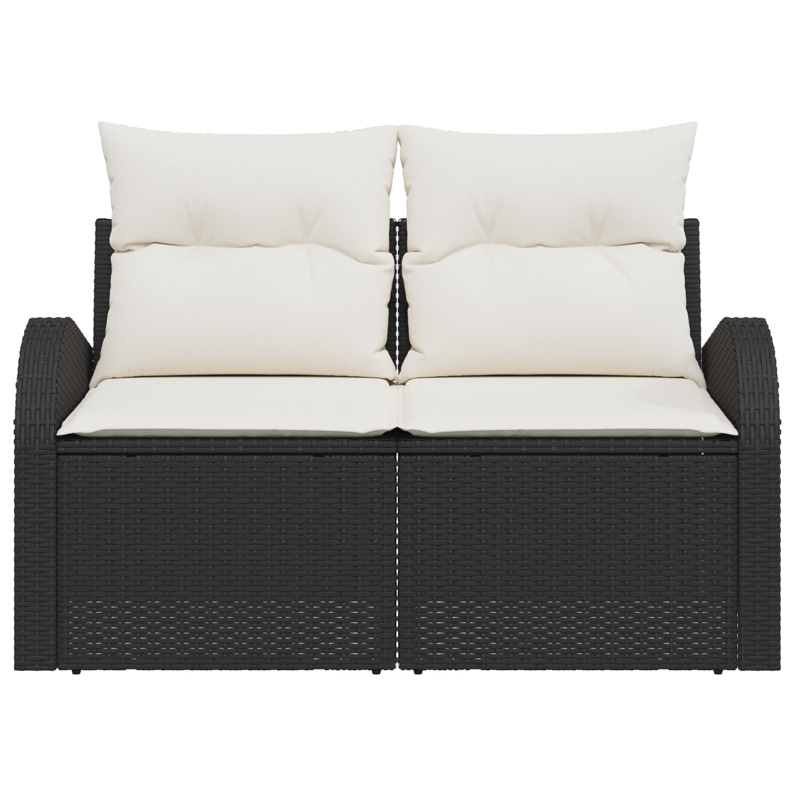 2-Persoons Tuin Sofa & Kussens Poly Rattan Zwart en crème met opslag