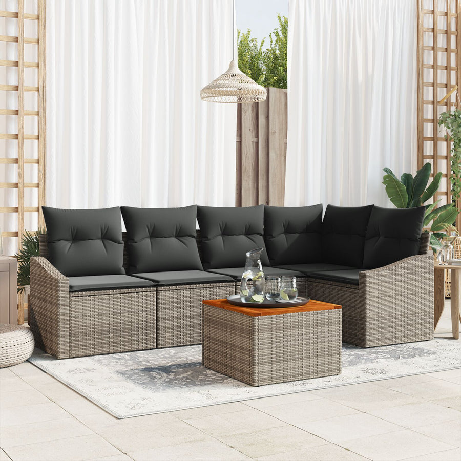 6-Delige Tuin Sofa Set Met Kussens Grijs Poly Rattan Acacia