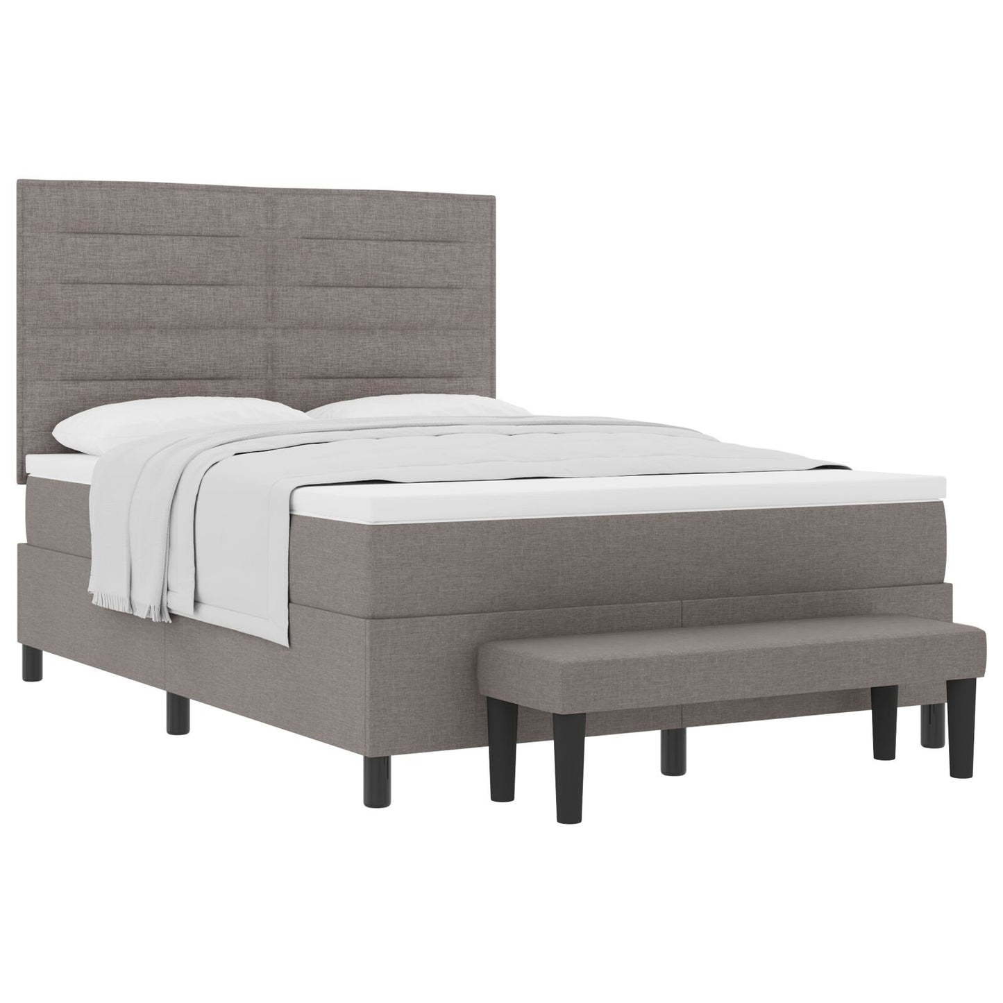 Boxspring Bed Met Matras & Bench Stof Taupe 140 x 190 cm Lijnen ontwerp