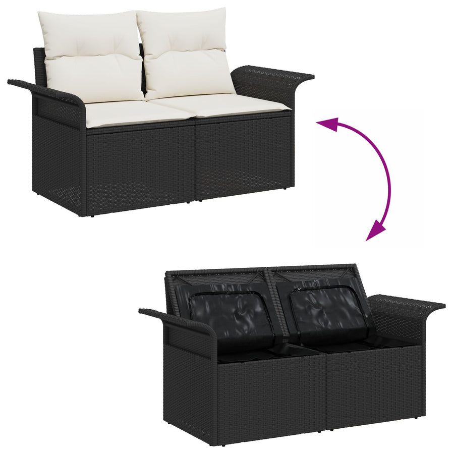6-Delige Tuin Sofa Set Met Kussens Zwart Poly Rattan, 2-Zit Tuin Sofa Met Opbergruimte & Kussens Zwart Poly Rattan Wit