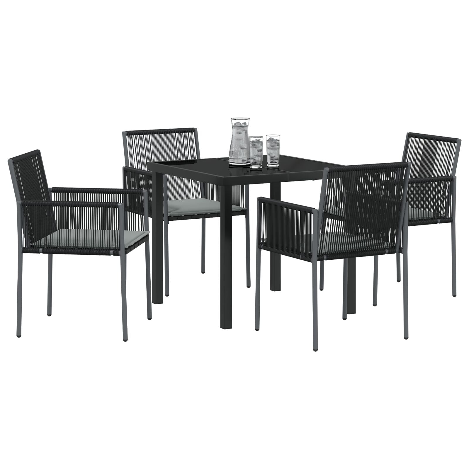 Set Van 3 Zwart Pe Riet, Staal, Polyester Stof Standaard