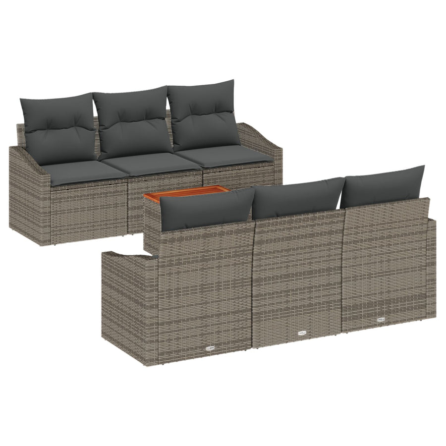 7-Delige Tuin Sofa Set Met Kussens Grijze Poly Rattan Acacia
