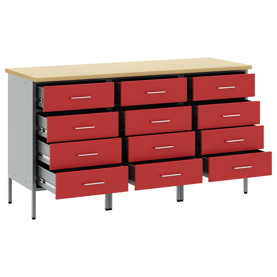 Werkcabinet 3-Delig En Grijs Van Geengineerd Hout En Staal 3x (85 cm) Rood 3x cabinet
