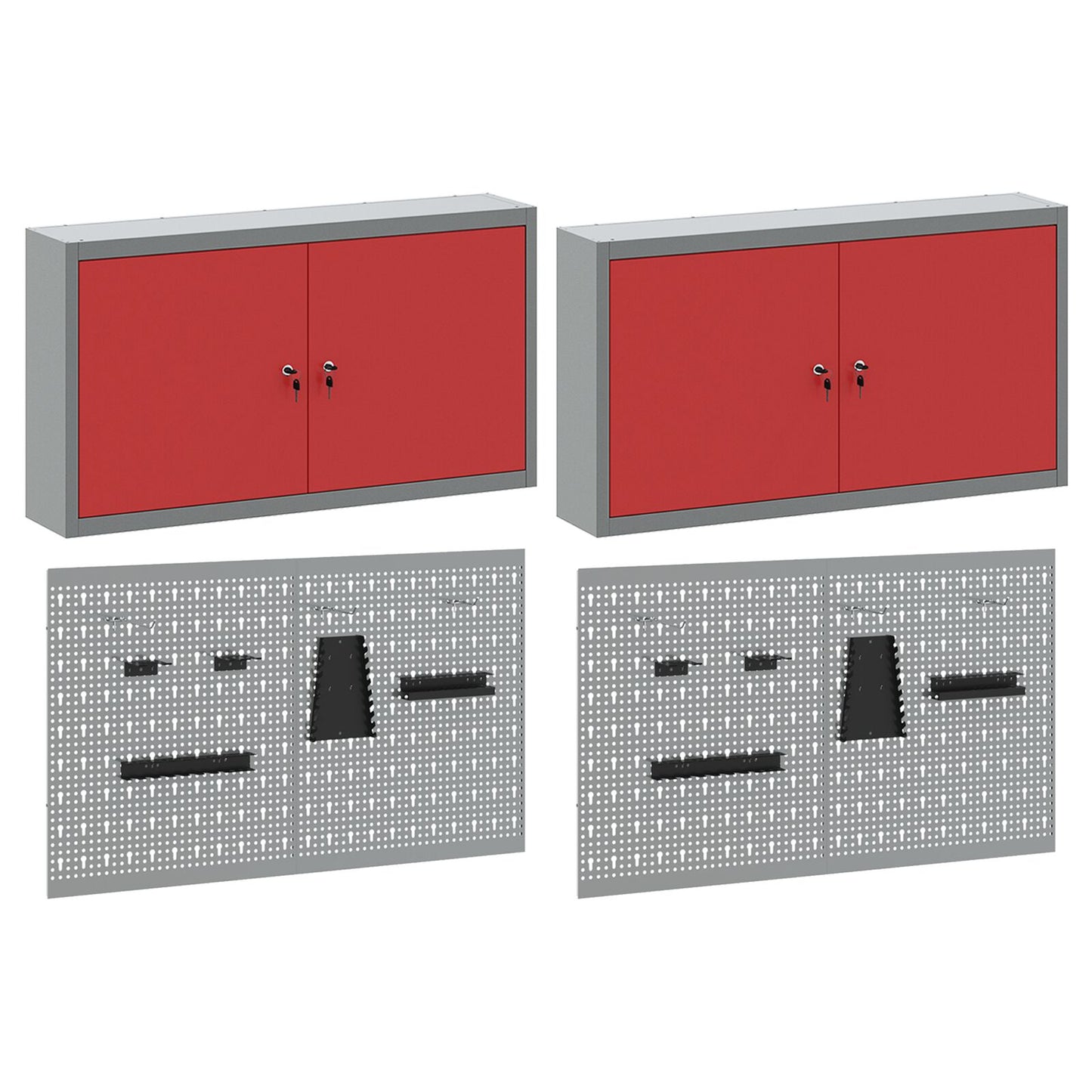 6-Delige Gereedschapskast En Pegboard Set Wandmontage Rode Metaal