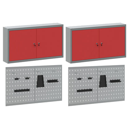 6-Delige Gereedschapskast En Pegboard Set Wandmontage Rode Metaal