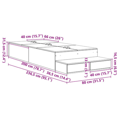 Opbergbedframe Wit Bewerkt Hout 80 X 200 Cm Opslag Artisanaal Eiken