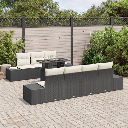8-Delige Tuin Sofa Set Met Kussens Zwart Poly Rattan