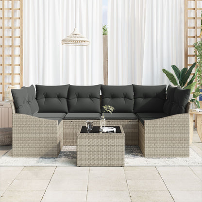 7-Delige Tuinset Met Kussens Lichtgrijs Poly Rattan