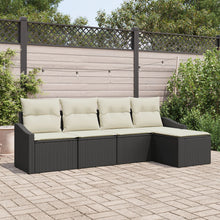 Tuin Sofa Set Set Van 5 Zwart En Crème Rattan En Polyester Gegalvaniseerd Staal