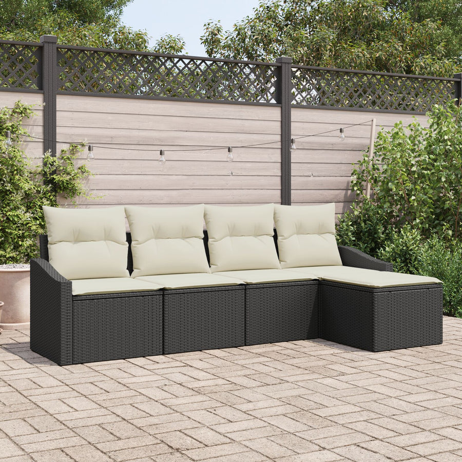 Tuin Sofa Set Set Van 5 Zwart En Crème Rattan En Polyester Gegalvaniseerd Staal