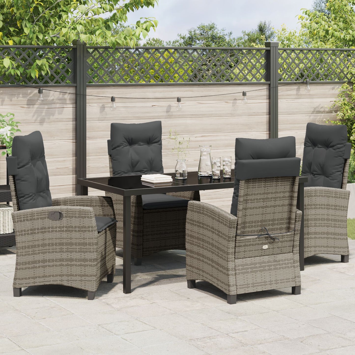 5 Delige Tuinset Met Kussens Grijs Poly Rattan