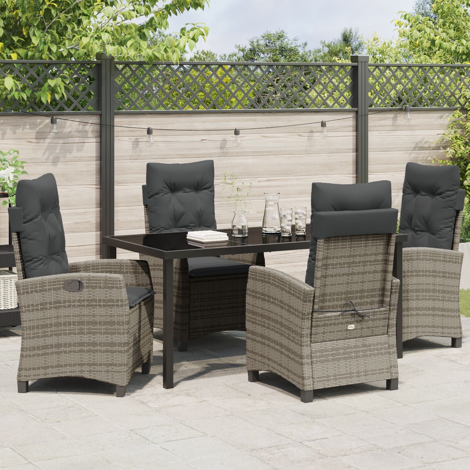 5 Delige Tuinset Met Kussens Grijs Poly Rattan