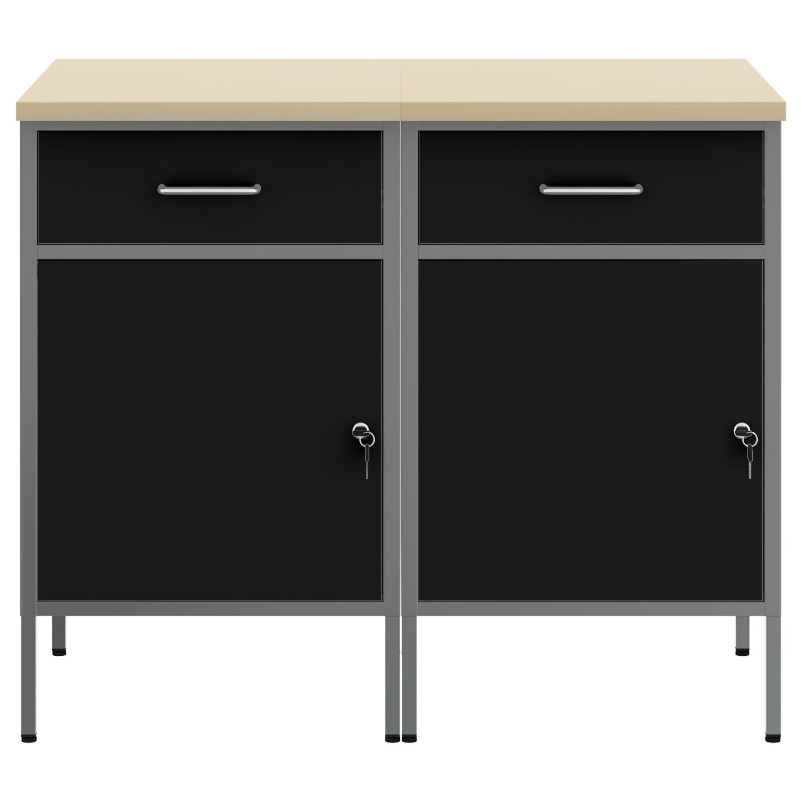 Werkcabinet 2 Stuks En Grijs Bewerkt Hout En Staal 2x (84 cm) Zwart 2x kast