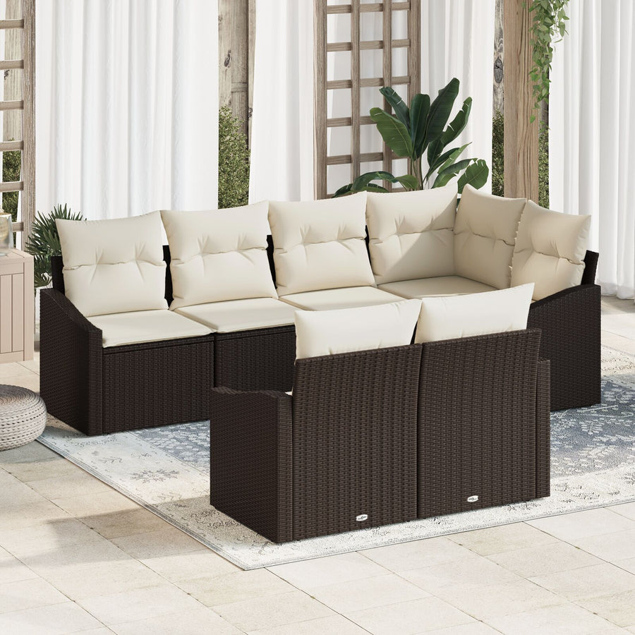 Tuin Sofa Set 7-Delige Set Bruin Frame, Beige Kussens